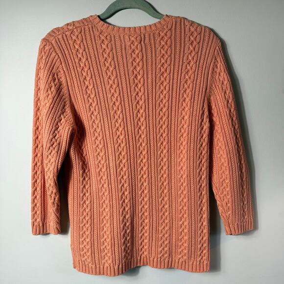 Vintage Lands End Women Cable Knit Sweater SZ S V Neck Orange Classic Fall Cotto - Picture 2 of 10
